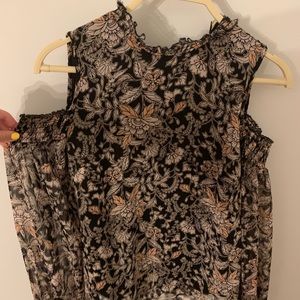 Floral Mock-Neck Cold-Shoulder Blouse